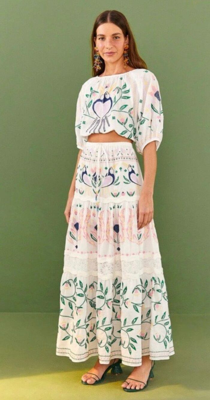 NWT Farm Rio Summer Garden Embroidered Maxi Skirt Size Large - Picture 2 of 11